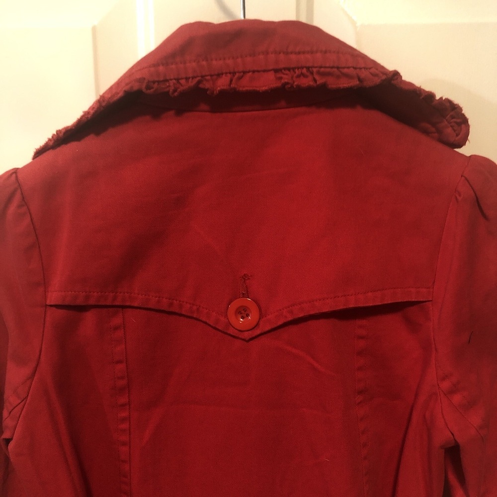 Aziz Women's M Red Double-Breasted Belted Jacket Ruffle Heart Lining Valentines - Picture 5 of 16